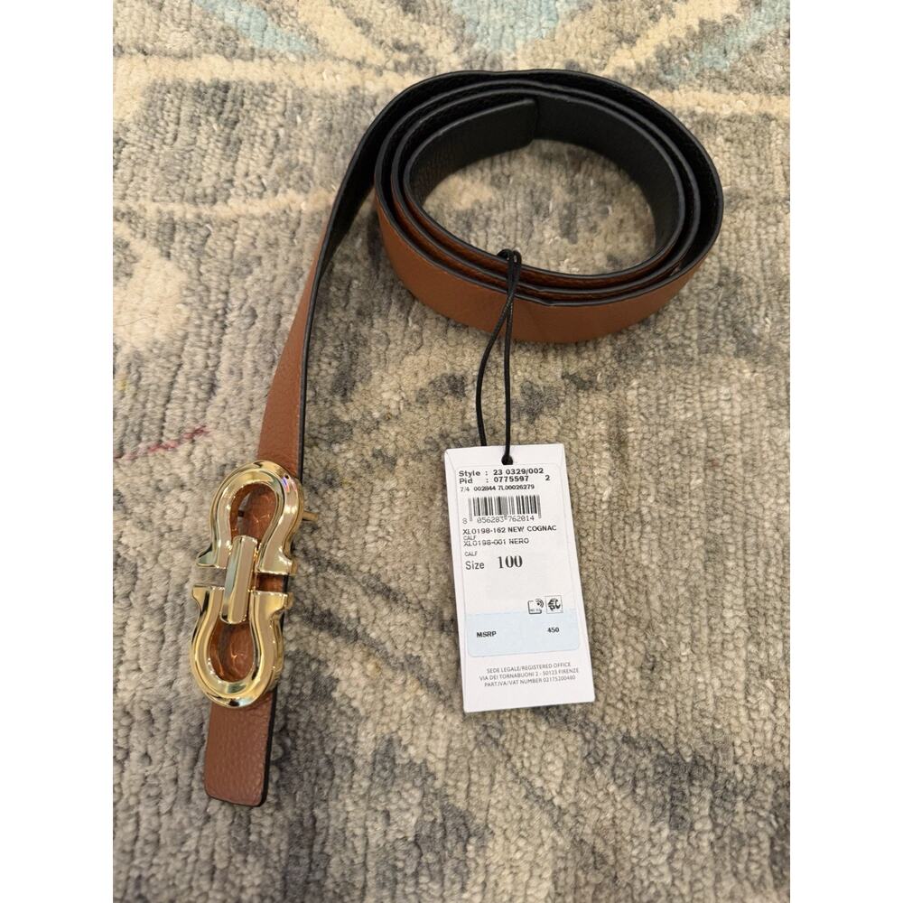 Ferragamo Reversible Gancini belt Cognac/black Gold Buckle Womens Sz 100 $489 - Picture 12 of 13